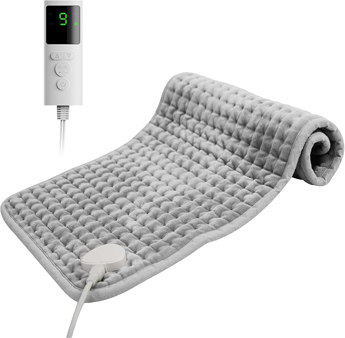 Heating Pad for Back Pain, 12''×24'' Heating Pad for Period Cramps Neck Shoulder Knee Leg with 9 Heat Settings Auto Shut-Off and Rapid-Heating, Ideal Gift for Family and Friends, Gray