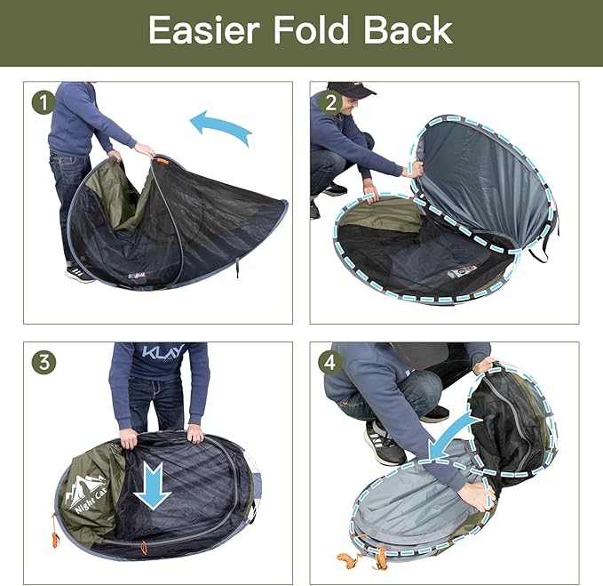 Night Cat Pop-up Mosquito Tent: 1 Person Camping Tent with Bug Screen Net Adults Fits with Camping Cot (Excluded)
