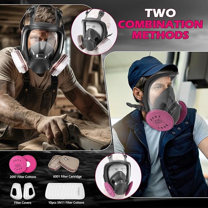 Full Face Respirator Mask with Filters - Gas Mask with 2097 & 6001CN Filters and Anti-fog Gas Cover Against Dust, Organic Vapor for Paint, Welding, Chemicals, Epoxy Resin, Sanding, Woodworking