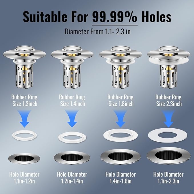 (2 Pc) Bathroom Sink Stopper-All Metal Sink Stopper-Universal Fit 99% Bathroom Sink Stopper with Removable Stainless Steel Hair Catcher-Bathroom Sink Drain Strainer for (1.1'' to 2.36'' inch) Drain