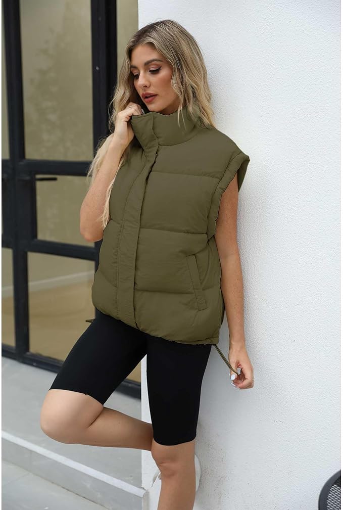 Ainangua Women's Puffer Vest Stand Collar Zipper Sleeveless Jackets Winter Lightweight Vests Warm Padded Jacket Coat