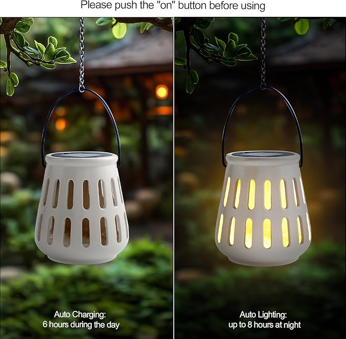 Solar Table Lanterns Outdoor Waterproof - Hanging Lamp Table Top Lights -Solar Powered Decorative Lantern for Desk Patio Porch Garden Modern Home Decor, Birthday Gift for Women/Men (Ceramic Beige)