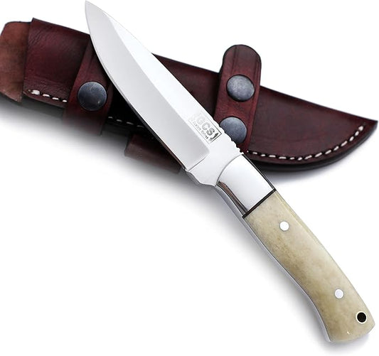GCS Handmade D2 Tool Steel Tactical Hunting Knife with Leather Sheath and Full Tang Handle Designed for Hunting and Camping & EDC GCS 761