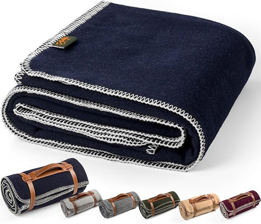 Merino Wool Blend Camping Blanket Ultra Warm, Moisture Wicking, Portable Outdoor Blanket for Camping, RV Trips, Adventures, Picnic, Bushcraft Survival Kits, Large 86"x62"
