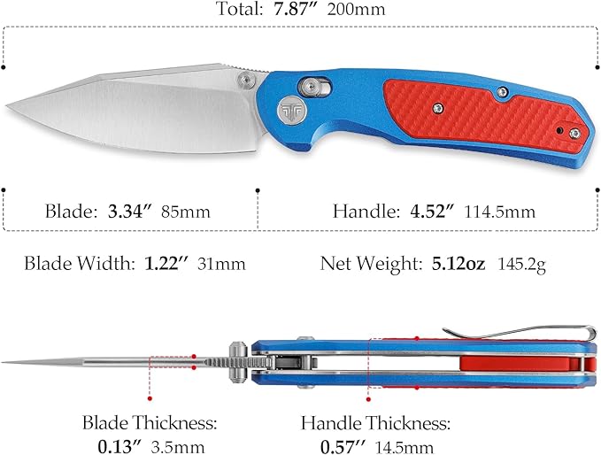 Axis Knives,3.34” Folding Knife for Men, EDC Pocket Knife with Clip,14C28N Steel Blade, Thumb Stud ,Aluminium & G10 Handle. Hiking Camping Tool,Hornet-08L