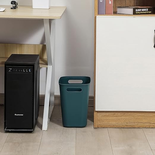UUJOLY Plastic Small Trash Can Wastebasket, Garbage Container Basket for Bathrooms, Laundry Room, Kitchens, Offices, Kids Rooms, Dorms, 3.5 Gallon, Bluish Green, 2 Pack
