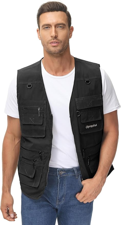 Lentta Men's Fishing Vest Summer Outdoor Lightweight Work Photo Vest 16 Pockets