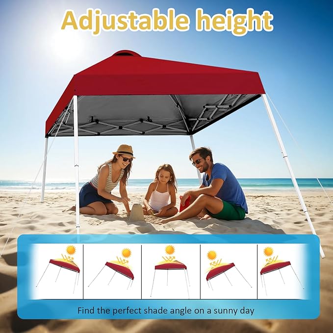 8x8 Top Pop Up Canopy Tent with Central Lock Design, Slant Legs, Backpack, Easy Outdoor Sun Shade for Events, Parties, Camping(Red)