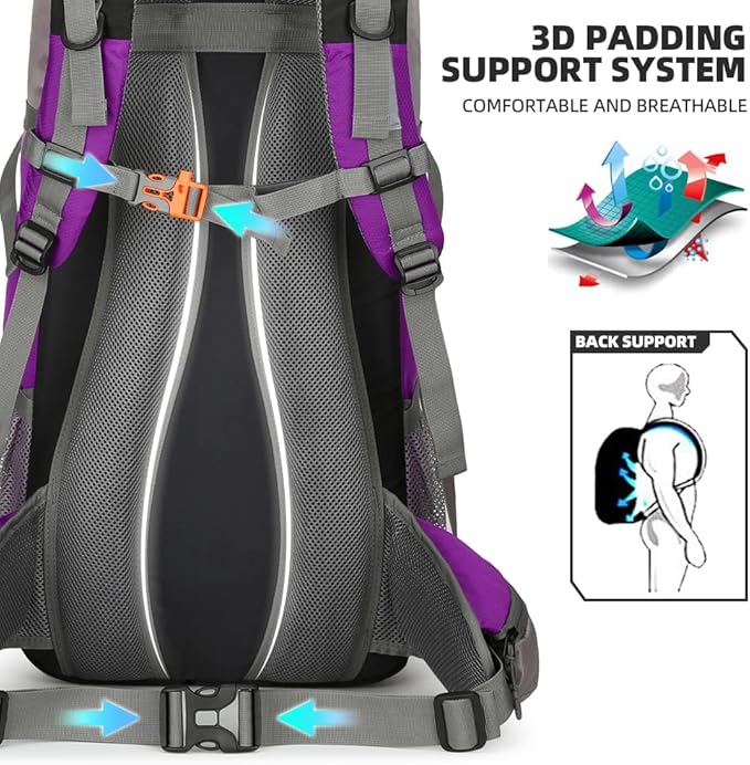 70L Hiking Backpack with Rain Cover Lightweight Travel Backpack Waterproof Camping Backpack