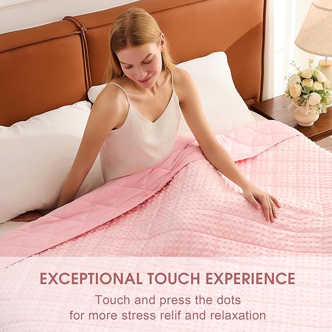 Weighted Blanket for Adults (12lbs, 48"x72" Twin Size) - Breathable Minky Heavy Blanket for 110-130lbs with Premium Glass Beads - Soft Thick Blankets for All-Season Sleeping - Pink