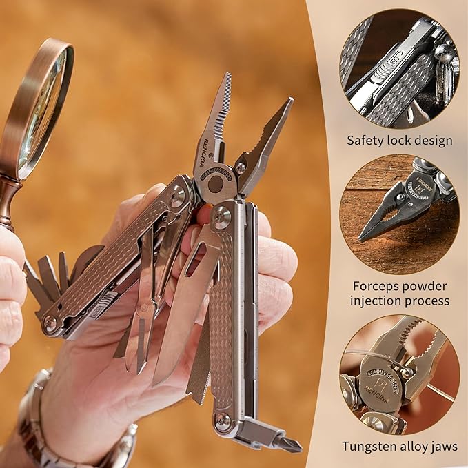 High-end Professional Multitool Pliers 15-in-1 Stainless Steel with Safety Lock 7-inch Multi Tool Foldable Pliers with Large Saw Blade Wire Cutter Scissors and Screwdirver Set Camping Survival for Man
