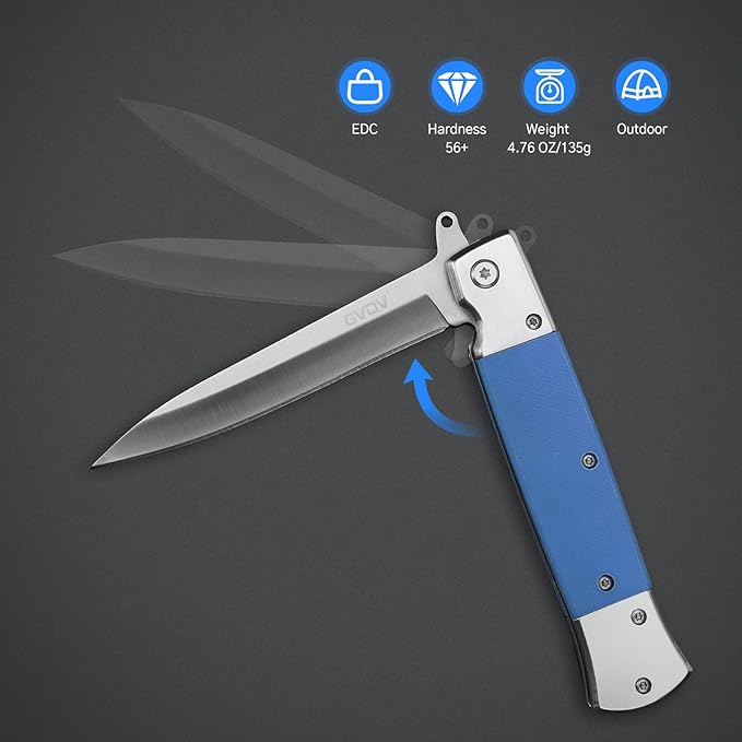 GVDV Folding Pocket Knife with G10 Handle, 7Cr17 Stainless Steel EDC Knife with Safety Liner-Lock, Camping Hunting Survival Knife for Men Women, Blue