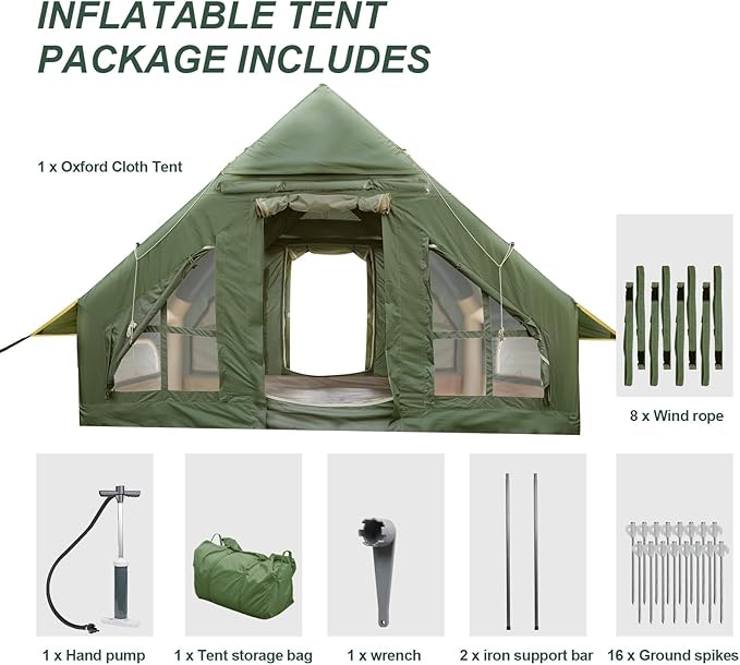Inflatable Camping Tent with Pump and Stove Jack, 4-6 Person Inflatable Tent for Camping, Easy Setup Waterproof Inflatable House Tent