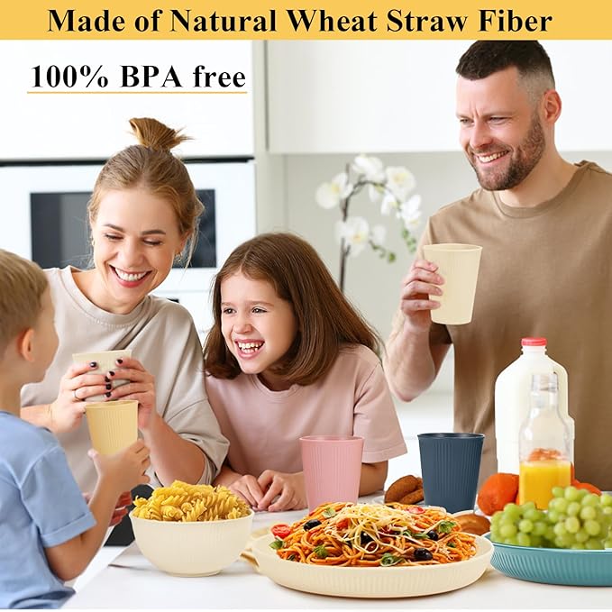 18PCS Wheat Straw Dinnerware Sets Unbreakable Dinnerware Sets Reusable Cups Plates and Bowls Sets Microwave Dinnerware Set for Kitchen Travel Camping