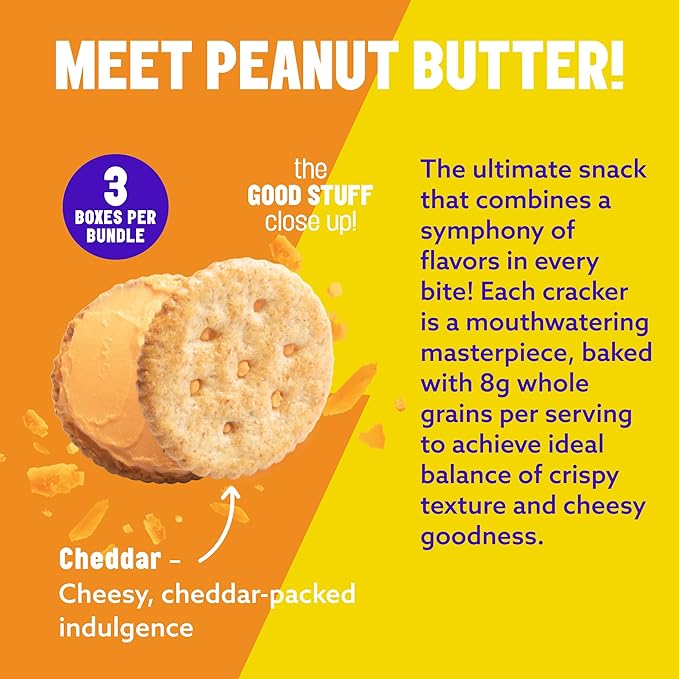 Mavericks Sandwich Crackers Cheddar - Cheese Filled Whole Grain Sandwich Cracker Snack Packs, Non-GMO - 7 oz Box (3 Pack)