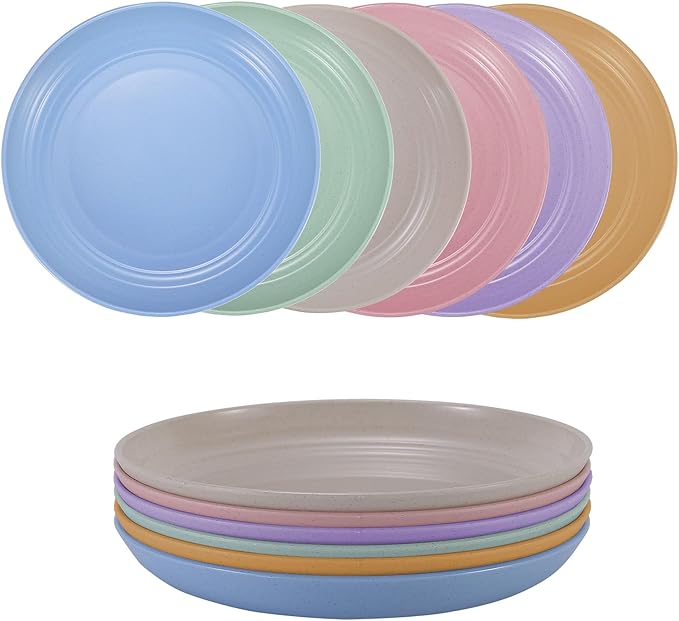 LuckyZone 7 Inches Small Unbreakable Wheat Straw Plates - Reusable Plate Sets of 6 - Dishwasher & Microwave Safe - Healthy, BPA Free & Eco-Friendly (7 Inches/6Color)