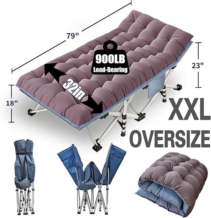 Oversize Camping Cot Extra Wide 32" Cots for Sleeping with Comfortable Mattress for Adults XXL Cots for Camping Folding Camping Bed Heavy Duty Guest Bed with Carry Bag for Indoor Outdoor Easy Setup