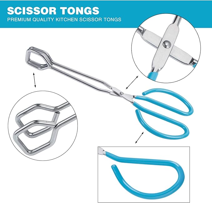 10-Inch Stainless Steel Scissor Tongs, MSY BIGSUNNY Kitchen Food Tongs with Non-slip, Comfort-Grip Handle, Heavy Duty Cooking Tongs - 2 Pack, (Blue)