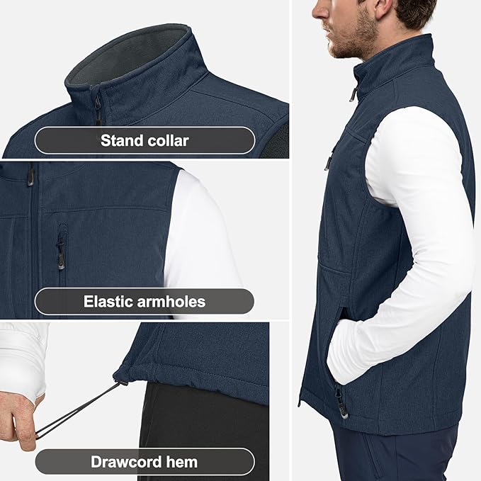 33,000ft Men's Lightweight Softshell Vest Outerwear Zip Up Fleece Lined Windproof Sleeveless Jacket for Golf Running Hiking