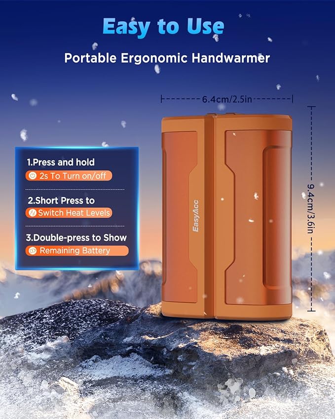 EasyAcc Hand Warmers Rechargeable 2 Pack, 10000mAh Magnetic Hand Warmers, 18Hrs Long Heating, with Camping Hook, Portable Power Bank, Pocket Size, Gifts for Christmas, Camping