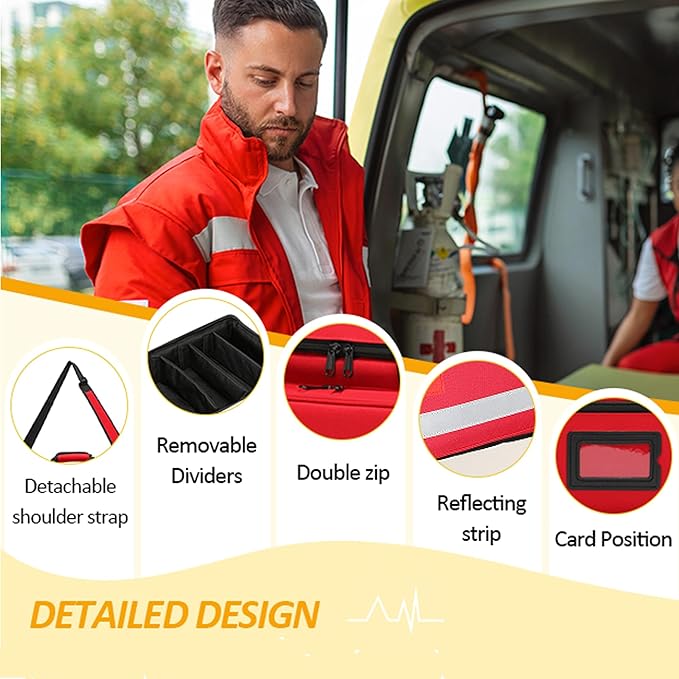 Medical Bag,First Aid Bag,First Responder Bag for Trauma,Emergency Medical Bag Organizer,Trauma Bag with Detachable Dividers for Nurses,Home Health Care, EMT(Bag Only)