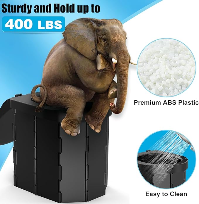 Portable Camping Toilet, Folding Toilet for Adults with Lid and Retractable TP Holder, Waterproof Porta Potty with Carry Bag and Disposible Liners for Camping, Hiking, RV Travel