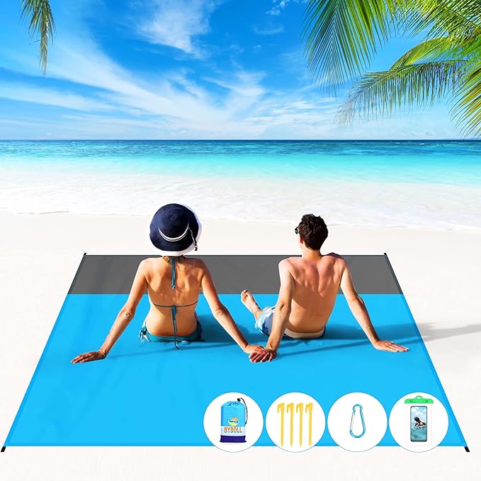 BYDOLL Beach Blanket Waterproof Sandproof 78''ร81'' Suits1-4 Adults Compact Lightweight Oversized Sand-Free Blanket Large Picnic Mat for Beach Travel Camping Hiking