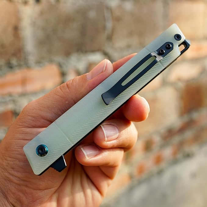 Flipper Pocket Folding Knife,DC53 Steel Blade and G10 Handle. With pocket clip and glass breaker,men's pocket knife hiking trip EDC tool Knife (Natural G10 Handle)