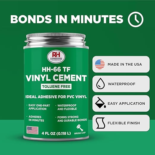 HH-66 Toluene Free Vinyl Cement, 4 oz. can - Vinyl Adhesive, Cement Glue, Repair Glue, Inflatables, Pool Liner, Tarps, Tents, Awnings, Mats, Covers, Waterproof, High Strength, RH Adhesives