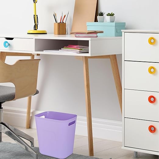 UUJOLY Plastic Small Trash Can Wastebasket, Garbage Container Basket for Bathrooms, Laundry Room, Kitchens, Offices, Kids Rooms, Dorms, 3.5 Gallon, Purple