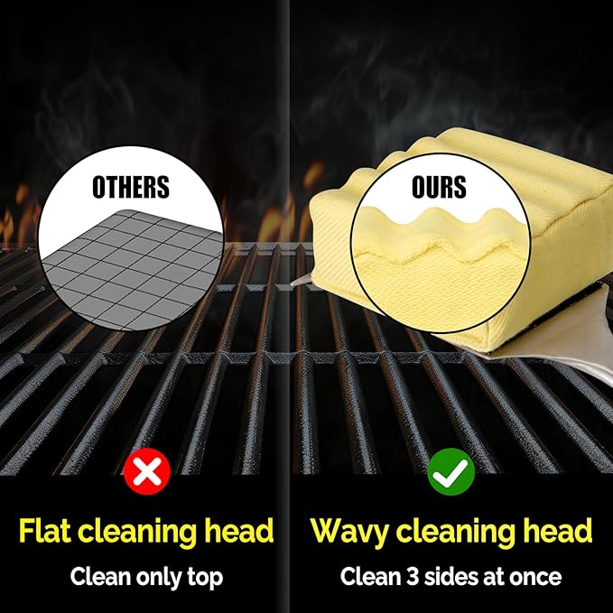 Bristle-Free Steam Cleaning Grill Brush,with Extended Luxurious Rosewood Handle,Unique Wavy Pad Seamless-Fit Cast Iron/Stainless-Steel Grates,Safe Grill Cleaner for Outdoor Grill