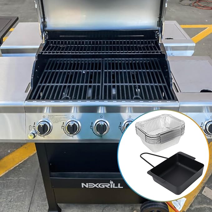 Universal Grease Pan for Nexgrill 720-0830X 720-0830H 720-0888 720-0888S 720-0896B 720-0896 Cuisinart CGG-7400, Grease Catcher with 15-Pack Aluminum Drip Liner for Nexgrill Replacement Parts