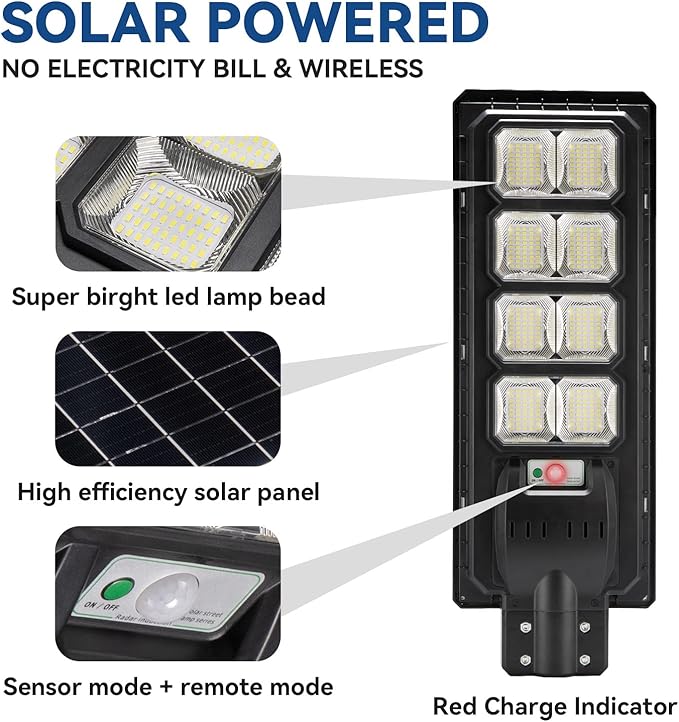 Solar Street Lights Outdoor 2PACK, 200000 LM Solar Security Flood Lights Parking Lot Lights Commercial Dusk to Dawn Motion Sensor, IP65 Waterproof Solar Powered Outdoor Llights for Yard, Barn etc