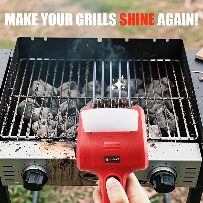 TOOLSPACE 2 in 1 Cordless Electric Grill Brush, Safe & Efficient Cleaning Scrub Brush with 2PCS 360° Rotating Cleaner Brush Heads, Electric Scrub Brushes for BBQ Grill Bathroom and Kitchen