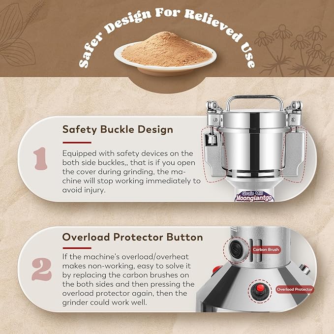 Moongiantgo Grain Mill Grinder Electric 700g Commercial Spice Grinder 2500W Stainless Steel Pulverizer Dry Grinding Machine for Wheat Corn Rice Pepper Herbs Coffee Beans (700g Upright, 110V)