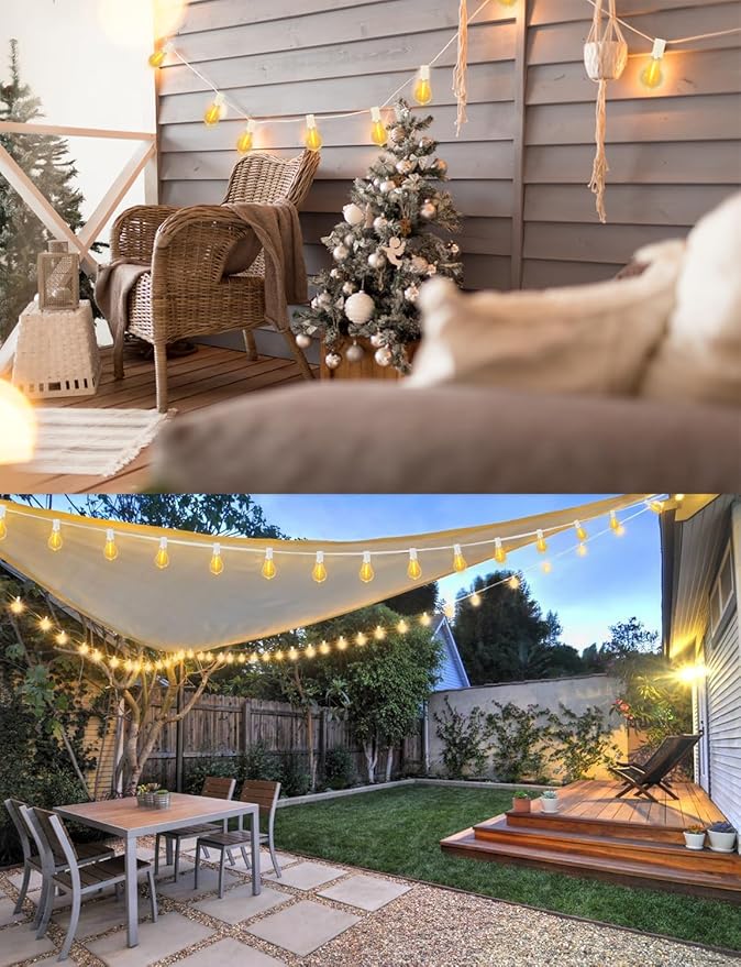 String Lights for Outside 200FT Patio Lights, LED String Light with 100+6(Spare) Waterproof Edison Bulbs, Hanging White Outdoor Light for Backyard, Bistro, Porch, Balcony,White Cord