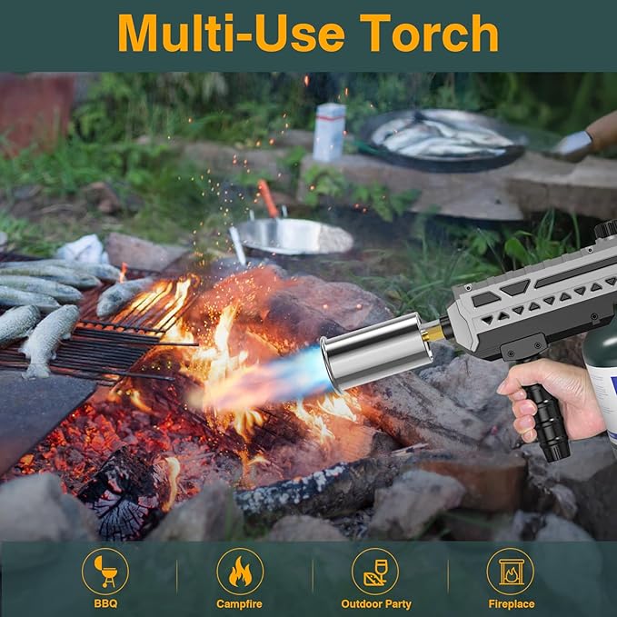 Sondiko Powerful Cooking Propane Torch Gun, Culinary Torch Campfire Starter, Adjustable Weed Torch Burner for Searing Steak, BBQ, Welding (Gray & Black) Propane Tank Not Included