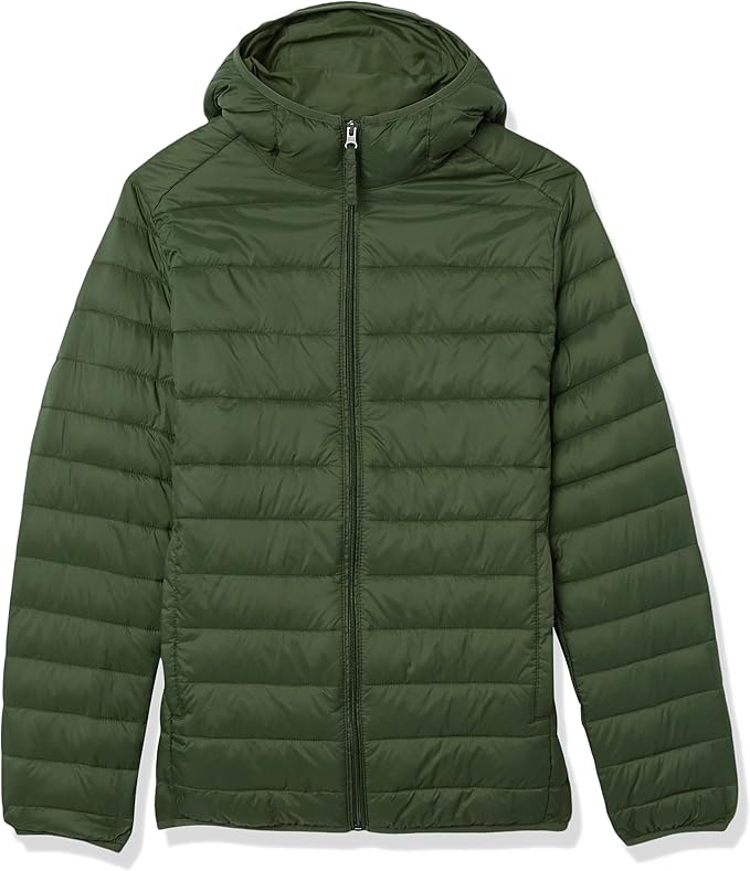 Amazon Essentials Men's Lightweight Water-Resistant Packable Hooded Puffer Jacket