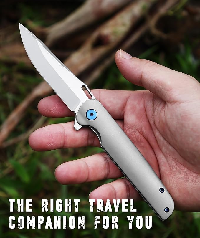 The pocket camping knife,Titanium Alloy Handle 3.2”blade Folding Pocket Knife with clip