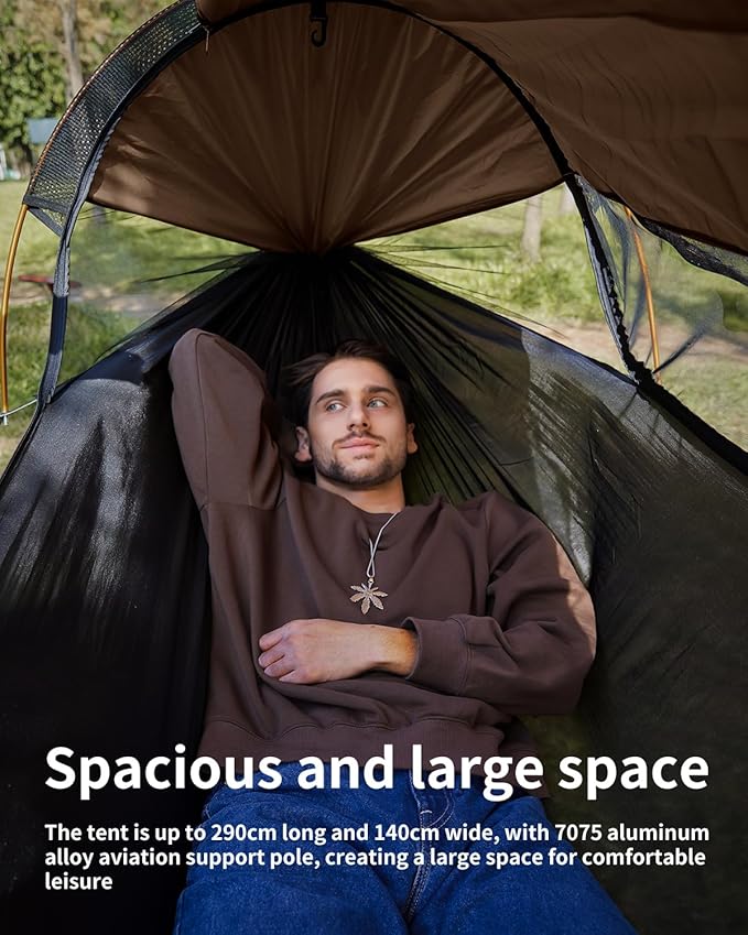 Camping Hammock Tent with Mosquito Net and Sunshade, Extra Large for 2 Person, Lightweight Hanging Hammocks Tree Straps, Bivvy Ground Tent for Outside, Hiking, and Travel