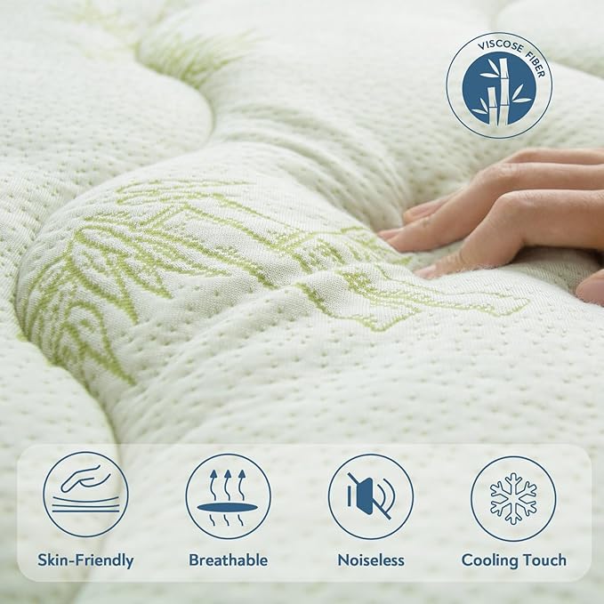 Viscose Twin XL Mattress Topper Pad, Dual Layer 2 Inch Cooling Thick Foam Mattress Topper Twin XL for College Dorm Room Essential, Non-Slip Mattress Pad, Light Green