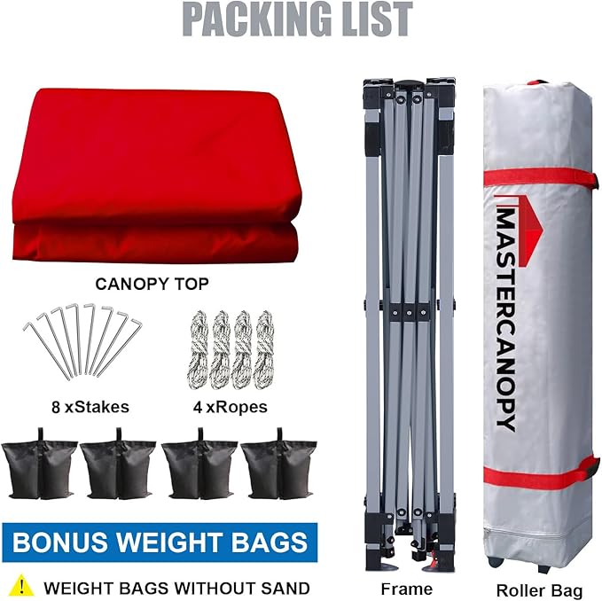 MASTERCANOPY Durable Pop-up Canopy Tent with Roller Bag (10x10, Red)