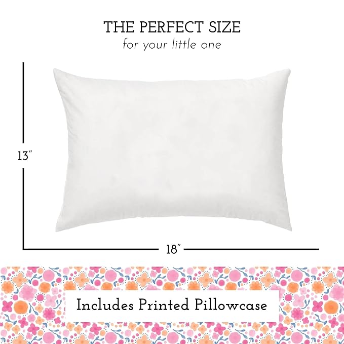 Little Sleepy Head Toddler Pillow with Pillowcase 13x18 - Kids Pillow for Sleeping - Better Neck Support Ergonomic Pillow and Toddler Pillowcase - Best Pillows for Kids (Whimsy Garden)