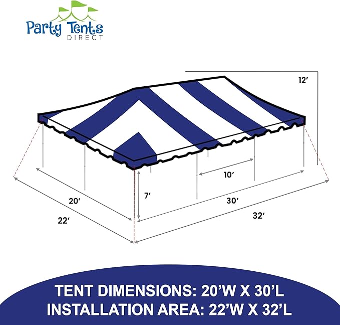Party Tents Direct 20x30 Canopy Tent - Steel Frame - Outdoor Gazebo Pavilion Sun Shade Camping Shelter - Blue Vinyl Heavy Duty Waterproof Tent Cover - Event Tents for Parties Wedding