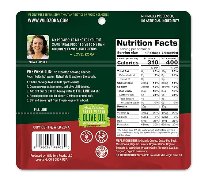 Wild Zora Organic Quinoa Bowls - Quick Prepared Meals, Instant Tasty Bowls, Pantry Staples Gluten-Free Meal with Lentils Plus 10g Olive Oil Packet - Variety (5-Pack)