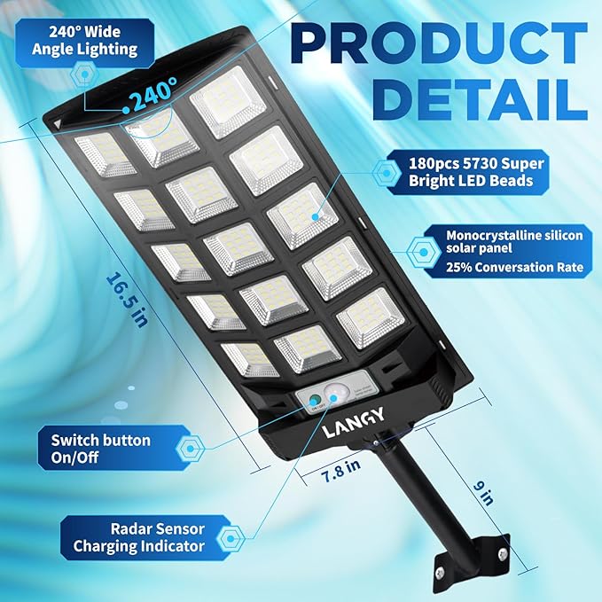 Solar Lights Outdoor Waterproof, 6500K Dusk to Dawn Solar Street Lights Outdoor Motion Sensor with Remote Control, LED Security Light for Outside Garden Yard Parking Lot, Oudoor Flood Lights, 2 Pack