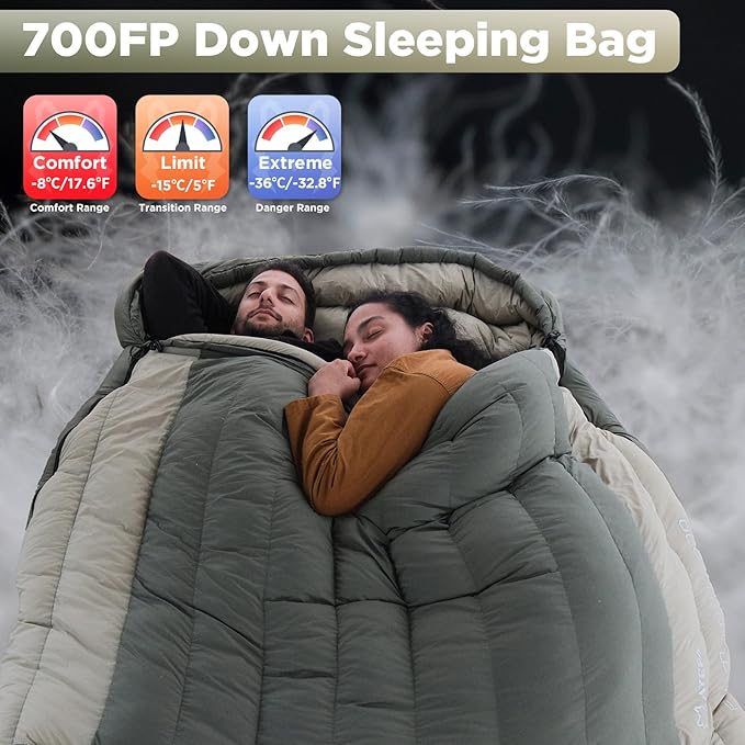 ATEPA Down Sleeping Bag, 700FP Mummy Cold Weather Ultralight 3 Season Compact Packable Waterproof Sleeping Bag with Stuff Sack for Backpacking Camping Hiking Traveling