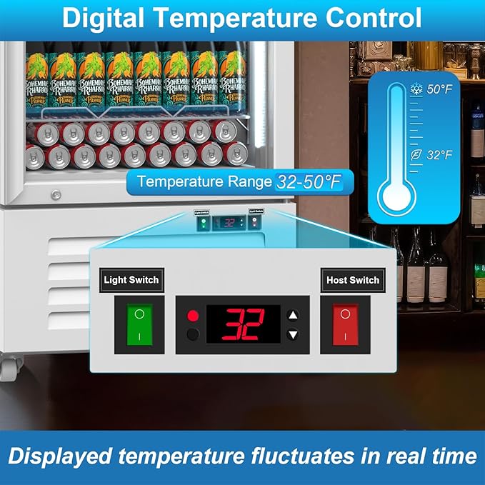 Commercial Beverage Refrigerator with Glass Door, 383L Display Fridge Beverage Cooler with Customizable Lightbox Adjustable Shelves, Drink Fridge Merchandiser for Restaurant Shop, White