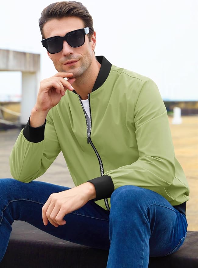 MAGCOMSEN Men's Bomber Jacket Lightweight Casual Zip Up Windbreaker Spring Fall Golf Coat with Pockets