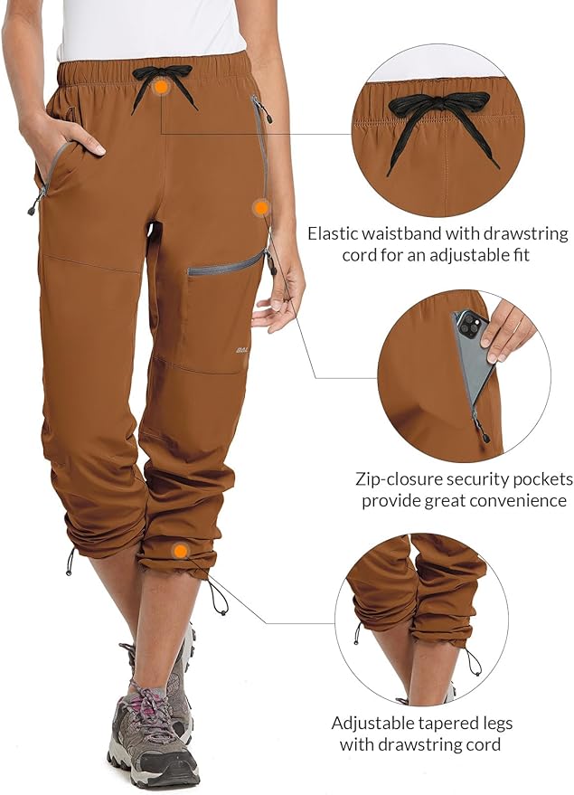 baleaf Women's Hiking Pants Quick Dry Lightweight Water Resistant Elastic Waist Cargo Pants for All Seasons